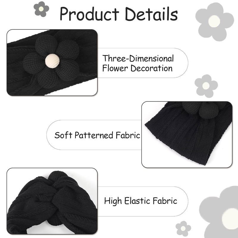 CÉLLOT Baby Girl Headband and Socks, Non-Slip Floral Socks and Soft Floral Nylon Hairbands for Babies Infants and Toddlers(White,Blue,Black) - Image 5